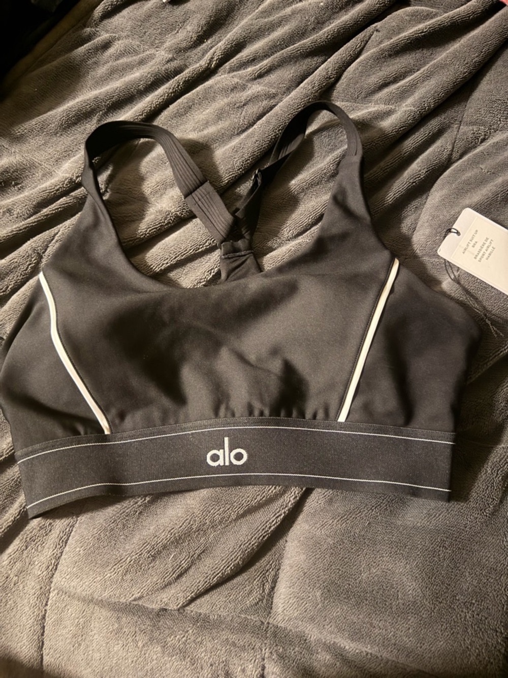 ALO Yoga Black Sports Bra with White Trim